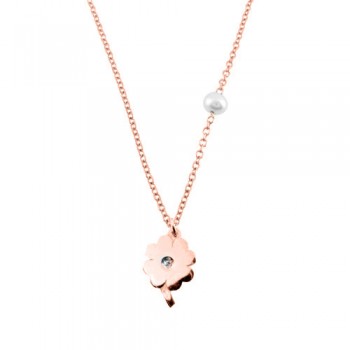 Κολιέ τετράφυλλο τριφύλλι από ροζ χρυσό Κ14