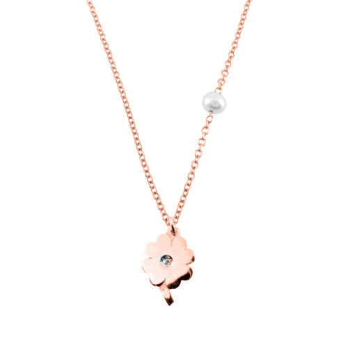 Κολιέ τετράφυλλο τριφύλλι από ροζ χρυσό Κ14