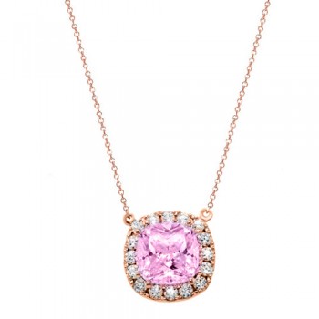 Cushion ροζ χρυσό κολιέ Κ14 με ροζ πέτρα