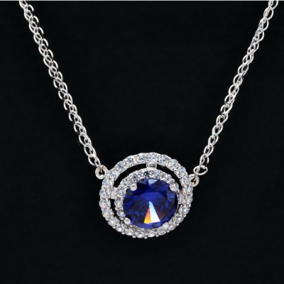 Λευκόχρυσο κολιέ ροζέτα Κ14 με ζιργκόν και συνθετικό ζαφείρι