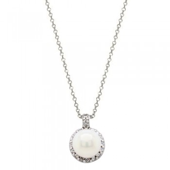 Λευκόχρυσο κολιέ ροζέτα Κ14 με μαργαριτάρι