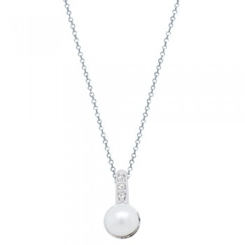 Κολιέ λευκόχρυσό Κ14 με μαργαριτάρι και ζιργκόν