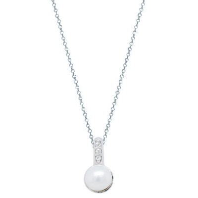 Κολιέ λευκόχρυσό Κ14 με μαργαριτάρι και ζιργκόν