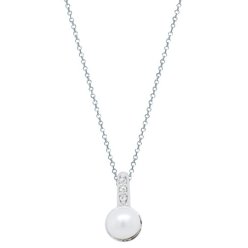 Κολιέ λευκόχρυσό Κ14 με μαργαριτάρι και ζιργκόν