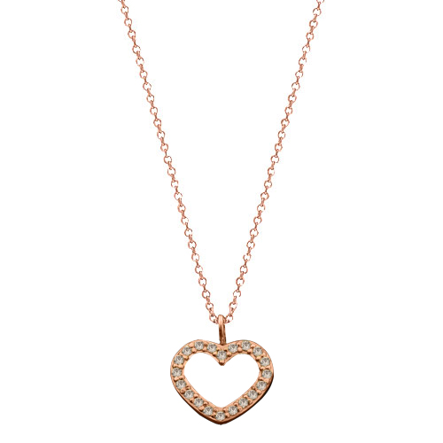Ροζ χρυσό κολιέ καρδιά Κ14 με ζιργκόν