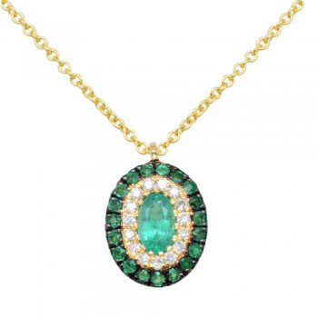 Χρυσό κολιέ Κ18 με σμαράγδια και διαμάντια