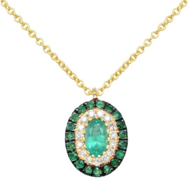 Χρυσό κολιέ Κ18 με σμαράγδια και διαμάντια