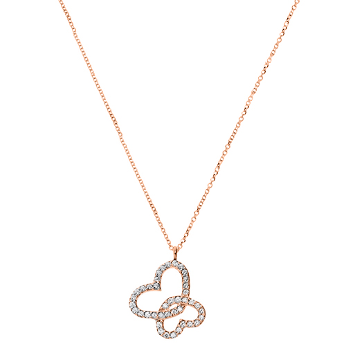 Ροζ χρυσό κολιέ ενωμένες καρδιές Κ14