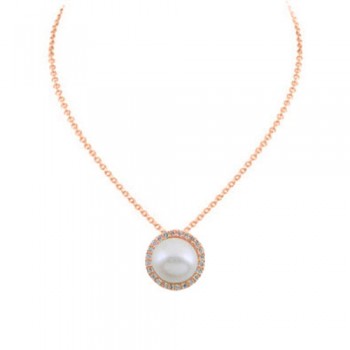 Κολιέ από ροζ χρυσό Κ14 με μαργαριτάρι και ζιργκόν