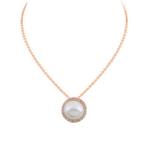 Κολιέ από ροζ χρυσό Κ14 με μαργαριτάρι και ζιργκόν