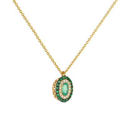 Χρυσό κολιέ Κ18 με σμαράγδια και διαμάντια