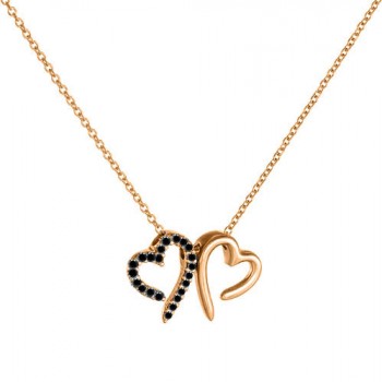 Κολιέ καρδιές ροζ χρυσό Κ14 με ζιργκόν