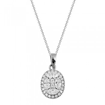 Λευκόχρυσο κολιέ οβάλ ροζέτα Κ14 με ζιργκόν