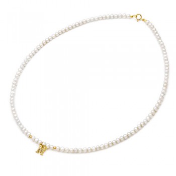 Κολιέ με μαργαριτάρια και χρυσό μονόγραμμα Κ14