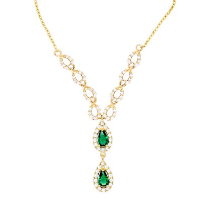 Χρυσό κολιέ σταγόνες Κ14 με ζιργκόν