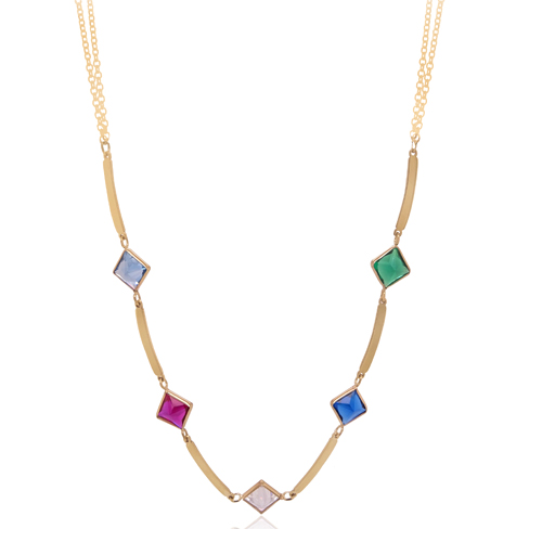 Χρυσό κολιέ ρόμβοι Κ9 με ζιργκόν