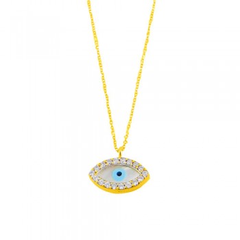 Χρυσό κολιέ μάτι Κ14 με ζιργκόν