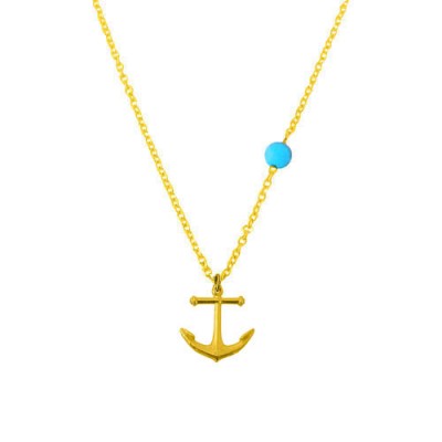Χρυσό κολιέ άγκυρα Κ14 με τιρκουάζ