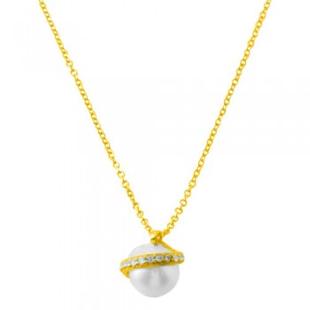 Χρυσό κολιέ Κ14 με μαργαριτάρι και ζιργκόν