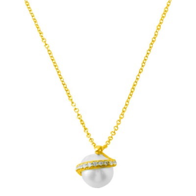 Χρυσό κολιέ Κ14 με μαργαριτάρι και ζιργκόν