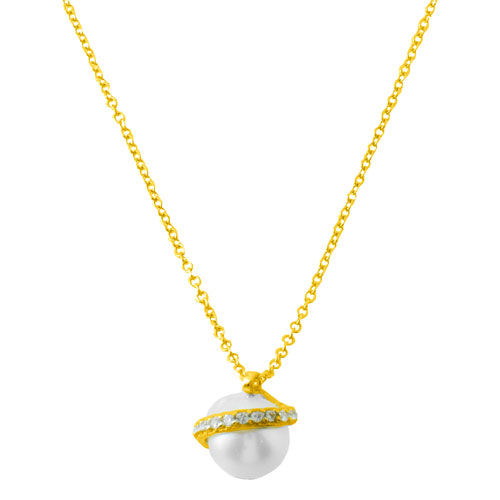 Χρυσό κολιέ Κ14 με μαργαριτάρι και ζιργκόν