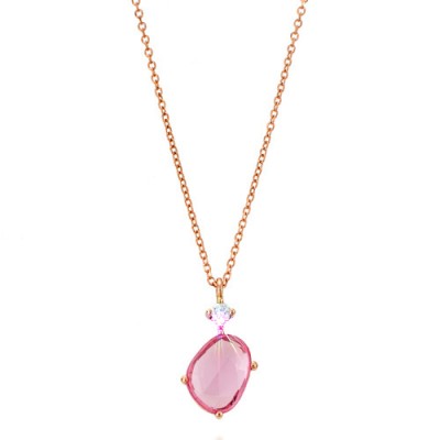Κολιέ από ροζ χρυσό Κ18 με ζαφείρι και διαμάντι