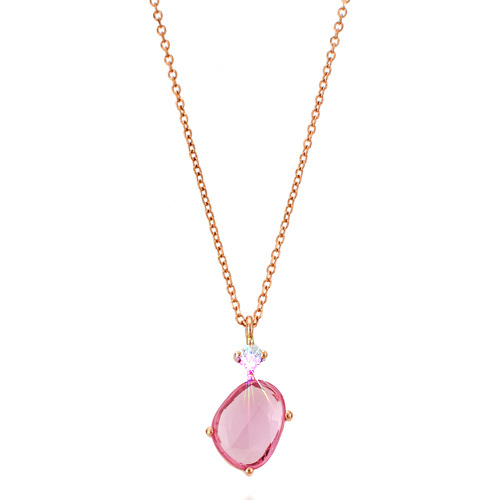 Κολιέ από ροζ χρυσό Κ18 με ζαφείρι και διαμάντι