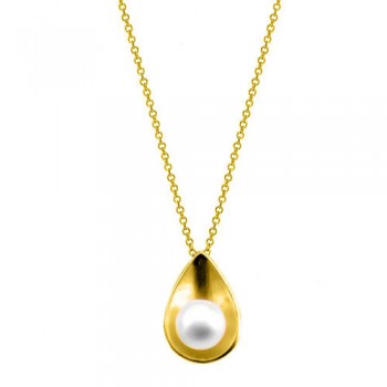 Χρυσό κολιέ σταγόνα Κ14 με μαργαριτάρι