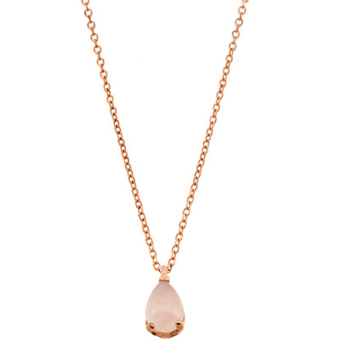 Ροζ χρυσό κολιέ Κ14 με χαλαζία