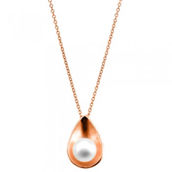 Ροζ χρυσό κολιέ σταγόνα Κ14 με μαργαριτάρι