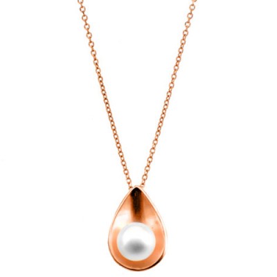 Ροζ χρυσό κολιέ σταγόνα Κ14 με μαργαριτάρι