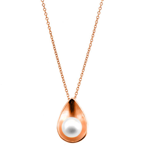 Ροζ χρυσό κολιέ σταγόνα Κ14 με μαργαριτάρι