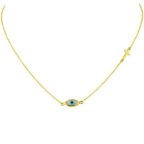 Χρυσό κολιέ "ματάκι" Κ14 με σταυρουδάκι