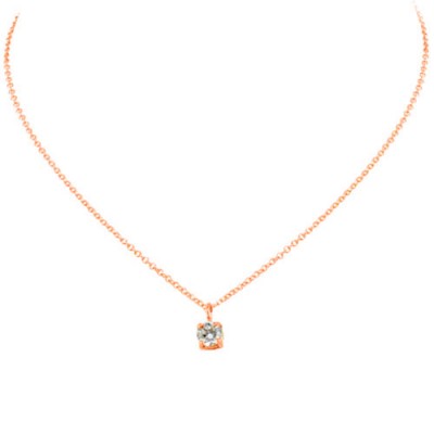 Ροζ χρυσό κολιέ μονόπετρο Κ14 με ζιργκόν