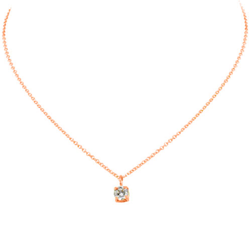 Ροζ χρυσό κολιέ μονόπετρο Κ14 με ζιργκόν