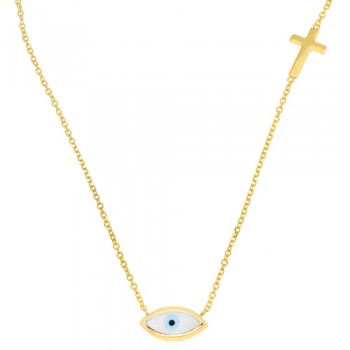 Χρυσό κολιέ μάτι Κ14 με σταυρό
