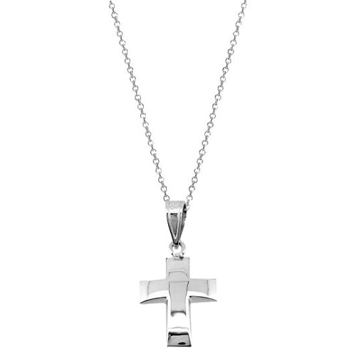 Λευκόχρυσο μασίφ σταυρουδάκι Κ14 με αλυσίδα