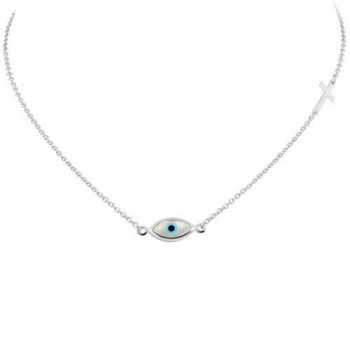 Λευκόχρυσο κολιέ Κ14 μάτι με σταυρουδάκι