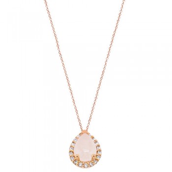 Ροζ χρυσό κολιέ σταγόνα Κ14 με χαλαζία