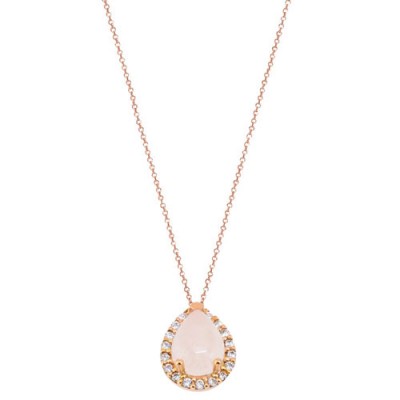 Ροζ χρυσό κολιέ σταγόνα Κ14 με χαλαζία