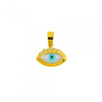 Χρυσό μενταγιόν ματάκι Κ14 με ζιργκόν