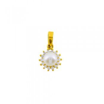 Χρυσό μενταγιόν Κ14 με μαργαριτάρι και ζιργκόν