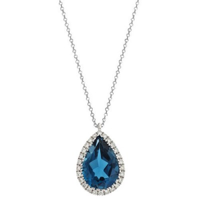 Λευκόχρυσο κολιέ Κ18 με London Blue Topaz και διαμάντια