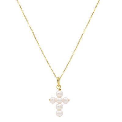 Σταυρουδάκι με μαργαριτάρια και χρυσό Κ14 και αλυσίδα