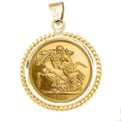 Χρυσό χειροποίητο στεφάνι-μενταγιόν Κ14 για λίρα