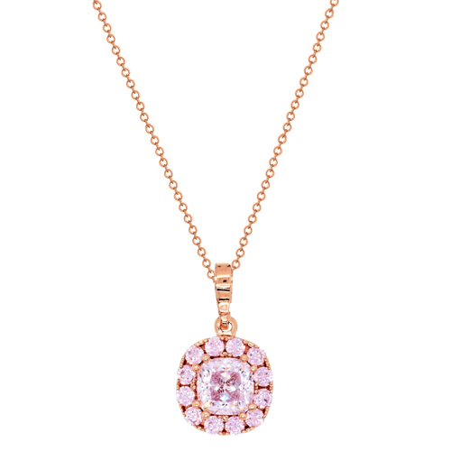 Ροζ χρυσό cushion μενταγιόν Κ14 με αλυσίδα