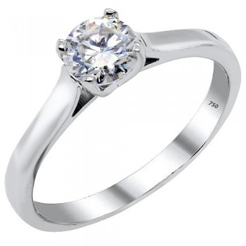 Λευκόχρυσο μονόπετρο δαχτυλίδι Κ18 με μοϊσανίτη
