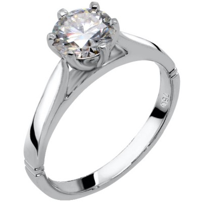 Λευκόχρυσο μονόπετρο δαχτυλίδι Κ18 με μοϊσανίτη