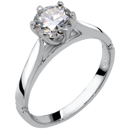 Λευκόχρυσο μονόπετρο δαχτυλίδι Κ18 με μοϊσανίτη