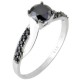Λευκόχρυσο μονόπετρο δαχτυλίδι Κ14 με μαύρα ζιργκόν